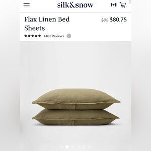 $91.25 Silk & Snow New! 100% Flax Linen - 2 Pillow Shams in Green (King)